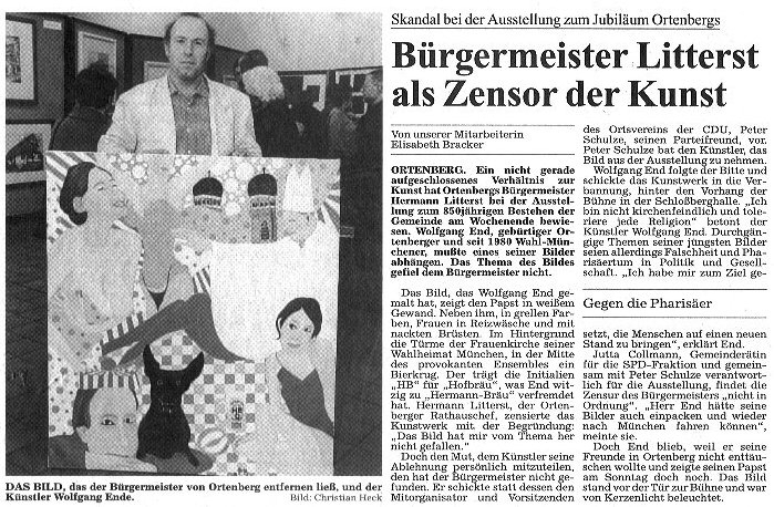 Aufregung in Ortenberg um Wolfgang End's Bild "Ein Papst auf Reisen" zum 850jährigen Ortsjubiläum